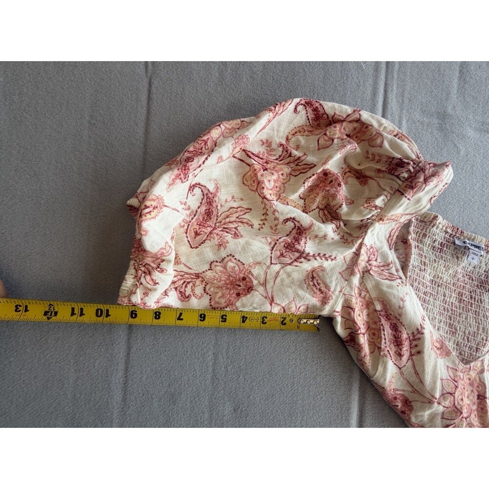 Express Ivory Pink Floral Smocked Square Neck Puff Sleeve Crop Blouse Women's L - Picture 6 of 7